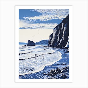 Linocut Of Blackpool Sands Devon 1 Art Print