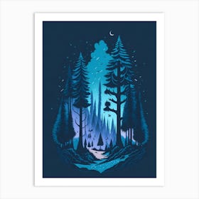 A Fantasy Forest At Night In Blue Theme 62 Art Print