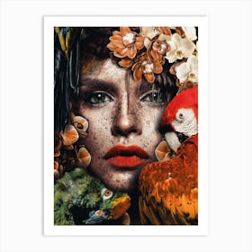 Woman with Parrots Art Print