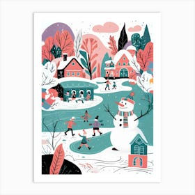 Snowman On The Ice Art Print