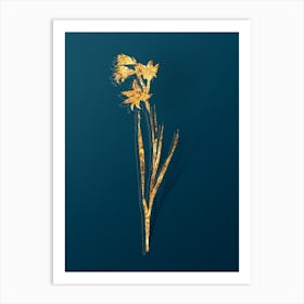 Vintage Painted Lady Botanical in Gold on Teal Blue n.0338 Art Print