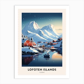 Winter Night  Travel Poster Lofoten Islands Norway 3 Art Print