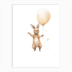 Baby Kangaroo Flying With Ballons, Watercolour Nursery Art 4 Art Print