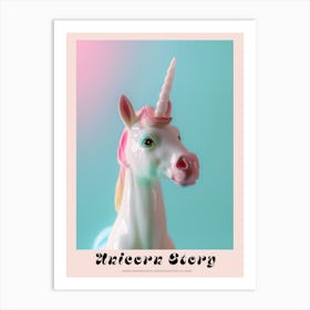 Pastel Blue & Pink Toy Unicorn Portrait Poster Art Print