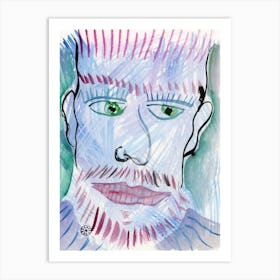 Male Face - watercolor painting man portrait vertical Art Print