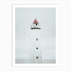 White Lighthouse, Oil Painting Art Print