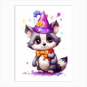Cute Kawaii Cartoon Raccoon 37 Art Print
