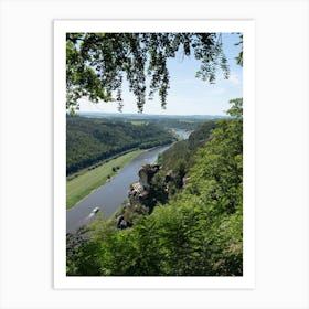 Trees frame the view of the Elbe river, Saxon Switzerland Art Print