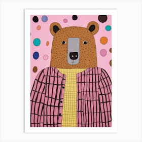 Pink Polka Dot Bear 3 Art Print
