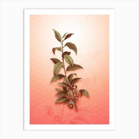 Cherry Vintage Botanical in Peach Fuzz Seigaiha Wave Pattern n.0076 Art Print