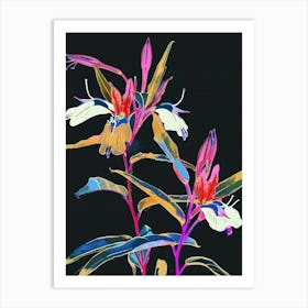 Neon Flowers On Black Lobelia 4 Art Print