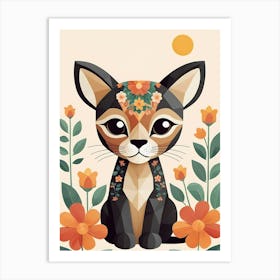 Floral Cute Baby Puma Nursery Illustration (13) Art Print