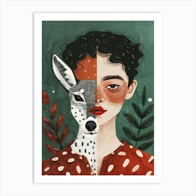 Girl With A Deer Art Print