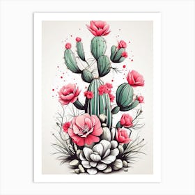 Cactus And Flowers Art Print