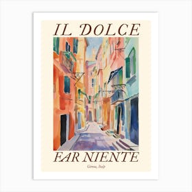 Il Dolce Far Niente Genoa, Italy Watercolour Streets 1 Poster Art Print