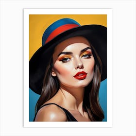 Woman Portrait With Hat Pop Art (112) Art Print