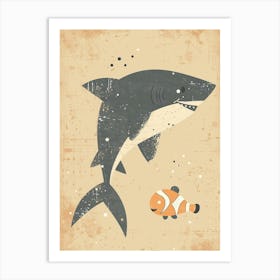 Shark & Fish Modern Storybook Style 3 Art Print