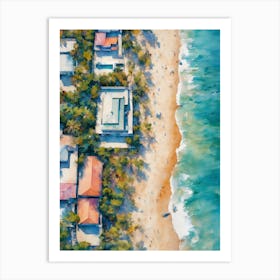 AERIAL PASTAL SAND MEETS THE SEA 4/4 - Serene Seascape Beach Surf Condos Painting Tropical Calm Dreamy Luxe Wall Art Vision of Tranquility Art Print