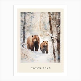 Winter Watercolour Brown Bear 4 Poster Art Print