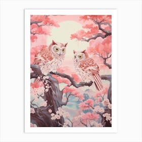 Vintage Japanese Inspired Bird Print Eastern Screech Owl 4 Art Print