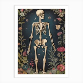 Botanical Skeleton Vintage Flowers Painting (76) Art Print