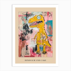 Dinosaur Cartoon Mustard & Cake Poster Art Print