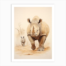 Rhinos Walking By The Trees 2 Art Print