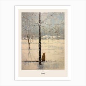 Vintage Winter Animal Painting Poster Fox 4 Art Print