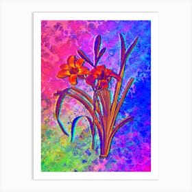 Orange Day Lily Botanical in Acid Neon Pink Green and Blue n.0064 Art Print