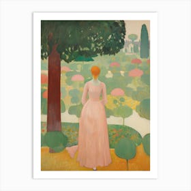 Woman In A Pink Dress Art Print