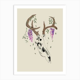 Deer Skull With Wisteria Art Print