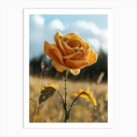 Yellow Rose Knitted In Crochet 2 Art Print