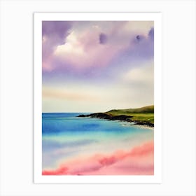 Cemaes Bay, Anglesey, Wales Pink Watercolour Art Print