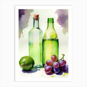 Lime and Grape near a bottle watercolor painting 15 Art Print