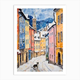 Cat In The Streets Of Innsbruck   Austria With Snow 1 Art Print