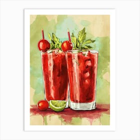 Bloody Mary Watercolour Inspired Cocktail 4 Art Print