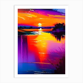 Sunset Over River Waterscape Bright Abstract 1 Art Print