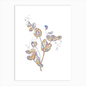 Stained Glass White Pea Flower Mosaic Botanical Illustration on White n.0323 Art Print