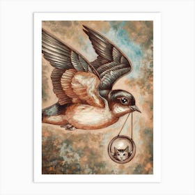 Swallow With Cat Art Print