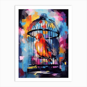 Colourful Watercolour Bird Cage 4 Art Print