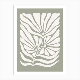 Sage Green & Cream Abstract Flower Art Print