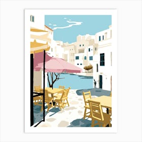 Mykonos, Greece, Flat Pastels Tones Illustration 4 Art Print