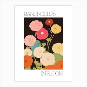 Ranunculus In Bloom Flowers Bold Illustration 1 Art Print