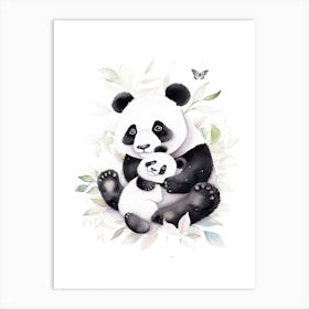 Panda And Baby Watercolour Illustration 1 Art Print