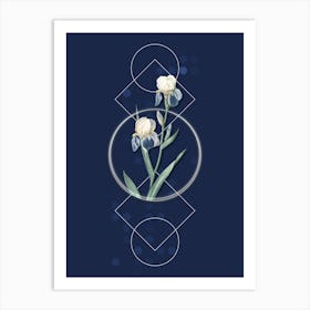 Vintage Elder Scented Iris Botanical with Geometric Line Motif and Dot Pattern 1 Art Print