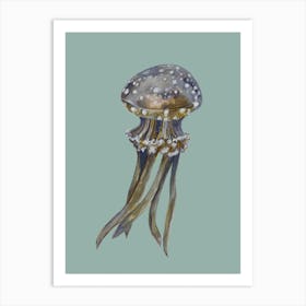 Jellyfish On Aqua Blue Art Print