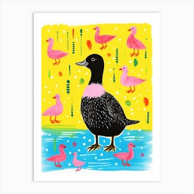 Colourful Geometric Linocut Style Ducks 1 Art Print