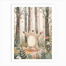 Sloth Bear Dancing In The Woods Storybook Illustration 6 Art Print