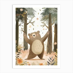 Sloth Bear Dancing In The Woods Storybook Illustration 5 Art Print