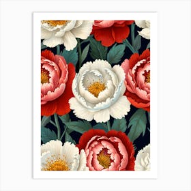 Peony Flower Seamless Pattern Art Print